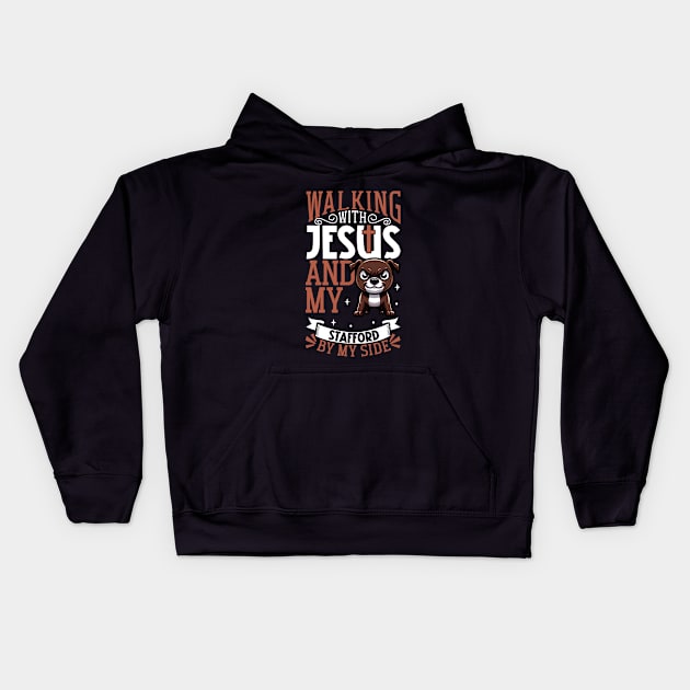 Jesus and dog - Staffordshire Bull Terrier Kids Hoodie by Modern Medieval Design